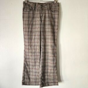DG DESTINY GOLD Brown Blue Plaid Slacks Mid Rise Pants Detailed Pockets Size 1